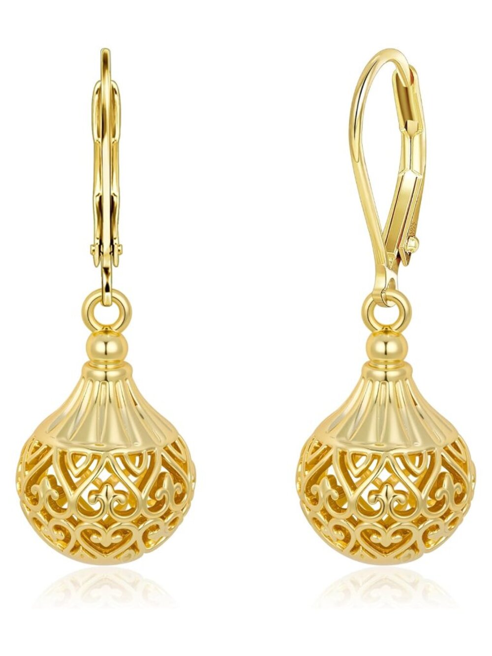 14k Gold Plated Filigree Dangle Earrings with Leverback